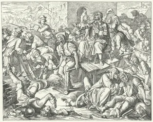 O conde ferido Ernst Rudiger von Starhemberg entre os defensores de Viena, 1683